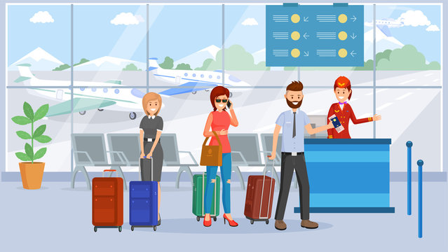 Passengers in airport terminal illustration