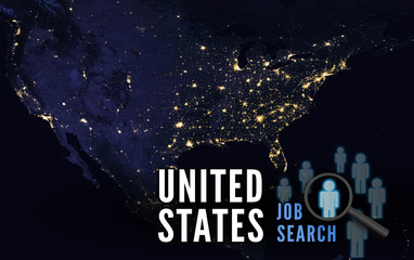United States country-wide job search.  Career finder.  Open for relocation.  Elements of this image furnished by NASA
