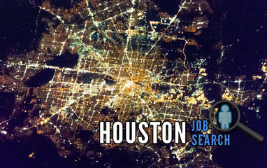 Houston job search.  Houston city metro area job and career search.  Human resources and headhunter placement opportunity.  Elements of this image furnished by NASA