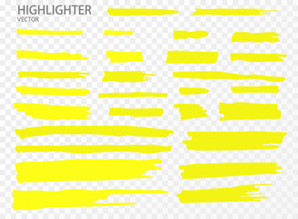 Set Vector highlighter. Hand drawn yellow highlight marker stripes. Vector illustration EPS10 - obrazy, fototapety, plakaty