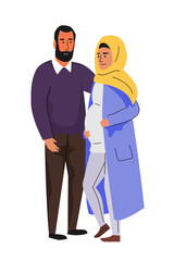 Muslim family, pregnant woman in hijab, vector illustration