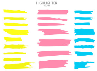 Set Vector highlighter. Hand drawn yellow highlight marker stripes. Vector illustration EPS10