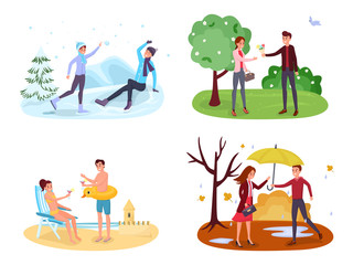 Seasonal outdoor activities vector illustrations set