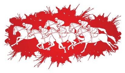 Group of Jockeys riding horse, sport competition cartoon sport graphic vector