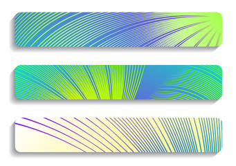 set of graphic banners with radiating beams in green shades