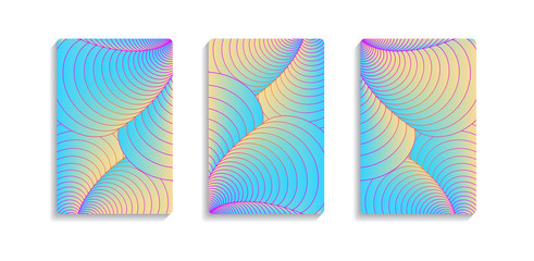 three abstract covers with shells curves in blue shades