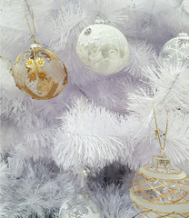Festive Gifts Decorated with Linen Cord, Cinnamon, Pine cones, Walnuts. Toned image. Snow Drawn