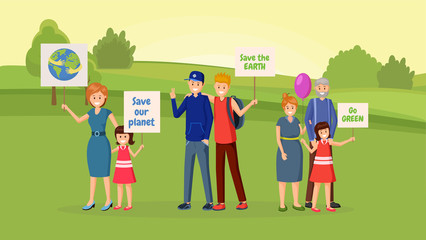 Nature saving protest flat vector illustration