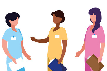 Obraz premium interracial female medicine workers with uniform characters