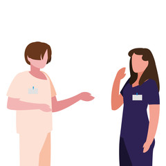 Obraz premium couple medicine workers with uniform characters
