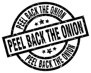 peel back the onion round grunge black stamp