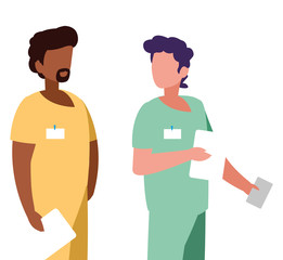interracial male medicine workers with uniforms