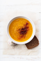Pumpkin soup with sun dried tomatoes