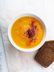 Pumpkin soup with sun dried tomatoes