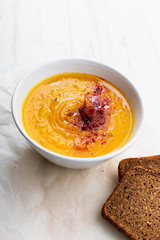 Pumpkin soup with sun dried tomatoes