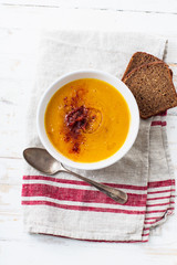 Pumpkin soup with sun dried tomatoes