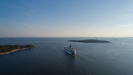 Modern ferry depart from port of Helsinki to Tallinn. Travelling in baltic sea.