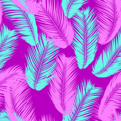 Tropical Palm Tree Leaves. Vector Seamless Pattern. Simple Silhouette Coconut Leaf Sketch. Summer Floral Background. Jungle Foliage. Trendy Wallpaper of Exotic Palm Tree Leaves for Textile Design.