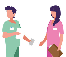 Fototapeta premium couple medicine workers with uniform characters
