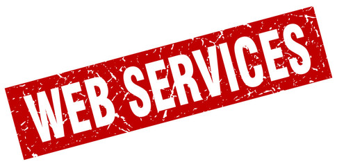 square grunge red web services stamp
