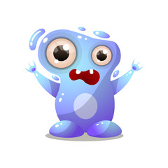 Cute blue water monster with big eyes, hands up