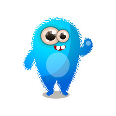 Obraz premium Cute blue puffy soft monster say hello to all children