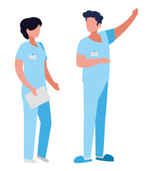 Obraz premium couple medicine workers with uniform characters
