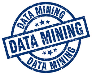 data mining blue round grunge stamp