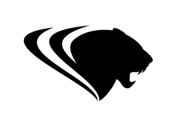 roaring black panther profile head - vector silhouette design