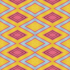 seamless diamond pattern with yellow, pink, light blue, gold, orange colors. repeating arabesque background for textile fashion, digital printing, postcards or wallpaper design.