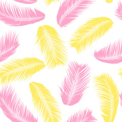 Fototapeta na wymiar Tropical Palm Tree Leaves. Vector Seamless Pattern. Simple Silhouette Coconut Leaf Sketch. Summer Floral Background. Wallpaper of Exotic Palm Tree Leaves for Textile, Fabric, Cloth Design, Print, Tile