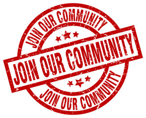 join our community round red grunge stamp