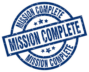 mission complete blue round grunge stamp