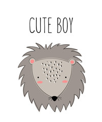 Vector poster with cute doodle hedgehog for kids