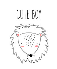 Vector poster with cute doodle hedgehog for kids