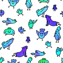 bright cheerful seamless pattern of funny birds