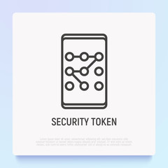 Security token, graphic key on smartphone thin line icon. Modern vector illustration.