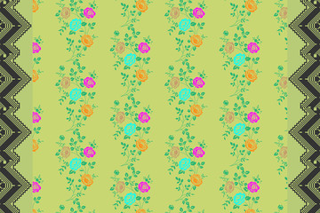 Green Background Floral Seamless Pattern