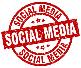 social media round red grunge stamp