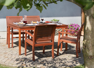 Gedeckter Tisch im Garten, Fest, Feier, Grillparty