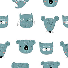 Vector seamless pattern with cute doodle animals