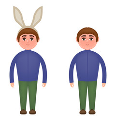 Happy guy in bunny ears vector illustration in flat style