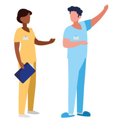 interracial couple medicine workers with uniform characters