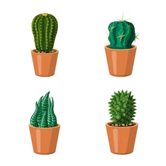 Papier Peint photo Cactus en pot Illustration vectorielle du symbole de cactus et de pot. Ensemble de cactus et symbole boursier de cactus pour le web.