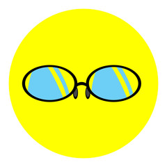 The icon of glasses or sunglasses with yellow circle anf white background. 