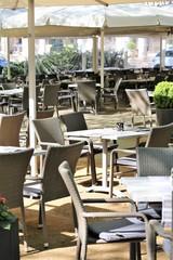 tables and chairs in restaurant