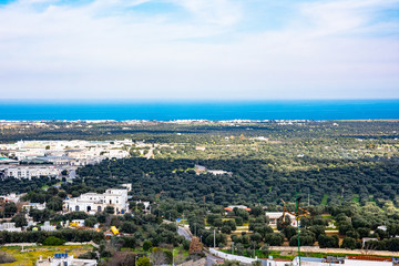 Italy, Ostuni, view of the historic center located on a hill.