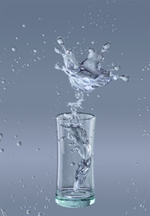 Fresh pure water or sparkling water swirl splash out of glass. Clean water liquid wave in spiral form isolated. Healthy detox soda drink fluid splash, hydration or saving water ecology concept. 3D
