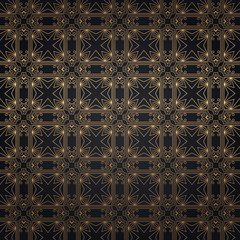 Modern line art wallpaper pattern with golden art deco on a black background. Graphic modern pattern. Vector line design