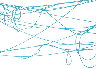 Blue strings, thread isolated on white background and texture, with clipping path
